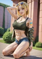 abs ai_generated athletic athletic_female azov_chan blonde_hair female marichka muscular muscular_female national_personification pale_skin solo ukrainian ukrainian_girl