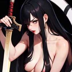 ai_generated annoyed black_hair mature mature_female samurai sword