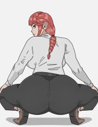 1girls ass back_view big_ass big_butt chainsaw_man makima_(chainsaw_man) pants red_hair shirt shoes yolharu