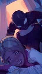 1boy 1girls 2d 2d_(artwork) big_ass big_butt blonde_hair bubble_ass bubble_butt canon_couple color couple dark-skinned_male dark_skin eating_ass face_down_ass_up ghost-spider gwen_stacy gwen_stacy_(spider-verse) honi_do illustration large_ass light-skinned_female light_skin male_rimming_female marvel miles_morales pleasure_face pleasured rimjob rimming rimming_female romantic_couple saliva_trail satisfied_look short_hair spider-gwen spider-man spider-man:_across_the_spider-verse spider-man:_into_the_spider-verse spider-man_(series)