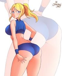 big_ass big_breasts blonde_hair breasts bubble_butt female huge_ass jarckius metroid samus_aran thick_thighs wide_hips