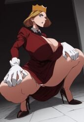 ai_generated ass_crack ass_up bbw bbw_mom bottomless_female chubby_female doujin_cover huge_ass huge_breasts milf queen_hilling spread_legs squatting stable_diffusion venus_body