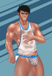 abs balls balls_under_clothes bara biceps big_bulge bulge clothing inmomakuro male male_nipples male_only muscular_male nipples pecs penis penis_under_clothes tight_clothing underwear