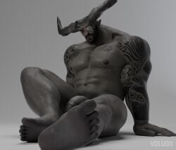 2_horns 3d absurd_res bioware dragon_age electronic_arts hi_res horn humanoid iron_bull male male_only muscular muscular_humanoid muscular_male nude pointy_ears qunari sole_male solo tattoo voluox