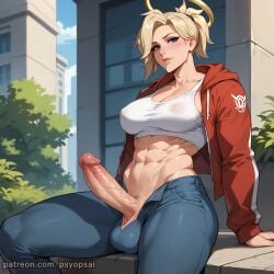 1futa abs ai_generated artist_name artist_psyopsai blonde_hair clothed clothing colored curvy digital_media_(artwork) erect_penis erection front_view futa_only futanari jeans mercy muscles muscular muscular_futanari overwatch solo solo_focus uncensored watermark