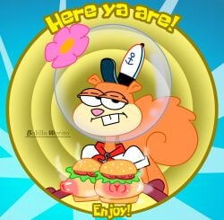 1girls anthro bolillo_werito breast_burger breasts brown_fur female female_only flower fluffy_tail furry furry_only hat helmet mammal nickelodeon nipples rodent sandy_cheeks spongebob_squarepants squirrel tail tree_squirrel