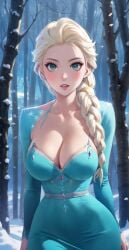 1girls ai_generated blonde_female blonde_hair blonde_hair blonde_hair_female blue_dress blue_eyes breast breasts breasts cleavage curvaceous curvaceous_body curves curvy curvy_body curvy_female curvy_figure elsa_(frozen) exposed_breast exposed_breasts female female female_only forest forest_background frozen_(film) hourglass_figure inner_sideboob light-skinned_female light_skin naughtyangelx platinum_blonde_hair sideboob snow solo solo_female voluptuous voluptuous_female