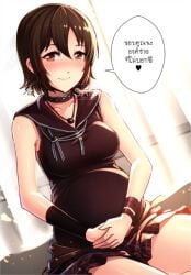 brown_eyes brown_hair final_fantasy final_fantasy_xv go-it iris_amicitia pregnant short_hair smile speech_bubble tagme text thai_text translated