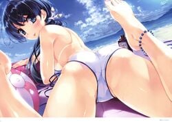 1girls ass beach bikini cameltoe feet female female_only hasekura_airi medium_breasts misaki_kurehito on_stomach photoshop pussy sideboob swimsuit tagme tan_lines tanline topless trumple ushinawareta_mirai_wo_motomete wet