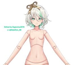 barbie_doll_anatomy breasts cecilia_immergreen doll doll_joints green_eyes hololive hololive_english hololive_english_-justice- official_art regisvine2078 short_hair third-party_edit twitter_username two_tone_hair virtual_youtuber white_hair winding_key