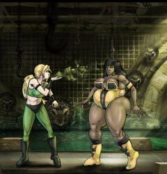 ass_expansion belly_expansion blowing_kiss breast_expansion female inflation mortal_kombat okayokayokok sonya_blade tagme tanya_(mortal_kombat)