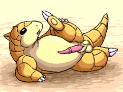 balls digital_media_(artwork) feral flygon_(artist) male male_only monochrome nintendo open_mouth penis pixel_art pokémon_(species) pokemon presenting sandshrew simple_background solo video_games yaroul