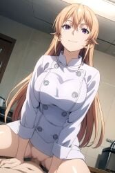 ai_generated big_breasts censored censored_genitalia censored_penis censored_pussy chef_uniform clothed_female clothed_female_nude_male clothed_sex dutch_angle kagura_aiart kitchen kitchen_sex mosaic_censoring mosaic_censorship nakiri_erina no_pants shokugeki_no_souma supporting_body_with_arms supporting_hands