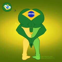 amen_pose brasil brasilian_artist brazil brazil_(countryhumans) brazilian brazilian_flag cock_piercing countryballs countryhumans cursed genital_piercing green_stockings penis_piercing pierced_genitals piercing praise_da_booty_(meme) stockings trend yellow_stockings