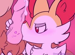 anthro blue-rum blush braixen canine eevee fellatio female fur handjob inner_ear_fluff kissing male mammal nintendo oral penis pokémon_(species) pokemon pokemon_(species) precum sex video_games watermark