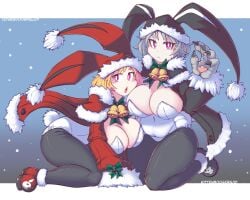 breasts bunny_ears bunny_girl bunnysuit christmas_clothing cleavage disgaea disgaea_5 disgaea_rpg kittenboogers large_breasts multiple_girls nippon_ichi_software usalia_(disgaea)