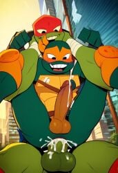 ai_generated ass balls biceps big_balls big_penis blush cum cum_in_ass cum_on_penis ejaculation erection fuckboy gay hand_on_head male male/male male_only mask michelangelo_(tmnt) nickelodeon nude_male open_mouth penis raphael_(tmnt) rise_of_the_teenage_mutant_ninja_turtles smile tmnt toned_body toned_male turtle twall97