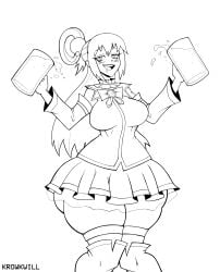 1girls aqua_(konosuba) bottom_heavy drunk female female_only huge_ass huge_breasts kono_subarashii_sekai_ni_shukufuku_wo! krowkwill monochrome solo thick_thighs wide_hips wide_thighs