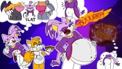 1boy 3girls anthro anthro_pred anthro_prey archie_comics ass ass_expansion bat belly blaze_the_cat breasts bunnie_rabbot burping canid canine cleavage domestic_cat eating eyes_closed felid feline felis female female_pred fire forehead_jewel fox furry lagomorph leporid male male_prey navel nonamesrleft oral_vore purple_hair rabbit rouge_the_bat sega smile sonic_(series) sonic_the_hedgehog_(archie) sonic_the_hedgehog_(comics) sonic_the_hedgehog_(series) tails vore