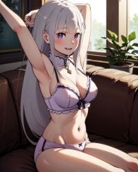 ai_generated emilia_(re:zero) lingerie purple_eyes re:zero_kara_hajimeru_isekai_seikatsu silver_hair tagme white_hair