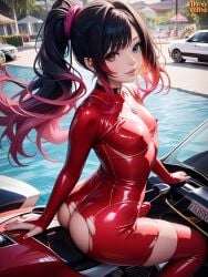 ai_generated ass better_than_girls bulge_through_clothing cute cute_male deviantart femboy flat_chested horny_cultist_artist latex long_hair_male looking_back male_only nipple_bulge pokies torn_bodysuit trap