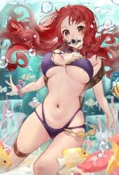 1girls alternate_costume bikini breasts commission facial_mark female female female_only fire_emblem fire_emblem_engage fire_emblem_heroes fish hair_ornament haru_(nakajou-28) highres large_breasts nintendo purple_bikini purple_swimsuit skeb_commission skindentation solo star_(symbol) star_facial_mark star_hair_ornament swimsuit underboob underwater water yunaka_(fire_emblem)