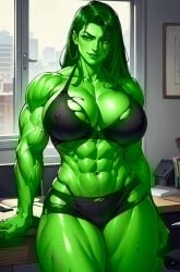 1girls abs ai_generated ass big_ass big_breasts breasts female female_only green_hair green_skin hulk_(series) jennifer_walters large_breasts marvel marvel_comics muscles muscular muscular_arms muscular_female she-hulk solo solo_female thick_thighs vitoryt