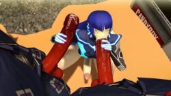 :>= big_penis blue_hair bottomless fellatio femboy gay long_hair male nahobino_(smt) oni_(megami_tensei) penis_out penis_through_fly precum precum_on_penis red_skin shin_megami_tensei_v sucking_penis theboobedone threesome trap yellow_eyes