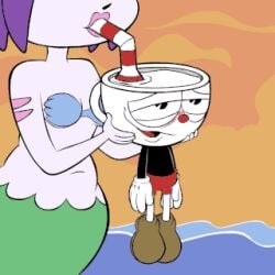 animated cala_maria chubby cuphead cuphead_(game) drinking fellatio gif hotdiggedydemon hotdiggedydemon_(artist) humor looking_pleasured mermaid octopus pleasure_face purple_skin tagme what wide_hips