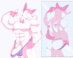 2017 abs anthro armpit_hair ass biceps big_muscles big_penis eeveelution erection flexing grin intimatewolf looking_at_viewer male male_only manly muscular muscular_male nintendo nipples pecs penis pokémon_(species) pokemon smile sylveon vein video_games