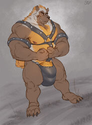 anthro bear big_penis bulge clothing flexing huge_bulge humanoid_penis looking_at_viewer male male_only mammal muscular muscular_male penis smile solo spiritraptor standing underwear vein won_(madcow100)