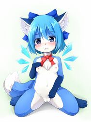 blue_eyes blue_hair blush breasts cirno female furry kagerofu navel nipples nude pussy small_breasts solo touhou wings