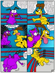 2boys anthro ass balls canid canine cartoon_network comic courage courage_the_cowardly_dog crossover duo english_text garfield_(series) gay male male_only mammal nude odie penis tbfm text wrestling