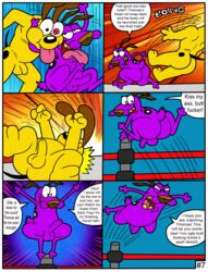 2boys ass balls canid canine cartoon_network comic courage courage_the_cowardly_dog crossover duo english_text garfield_(series) gay male male_only mammal nude odie penis tbfm testicles text wrestling