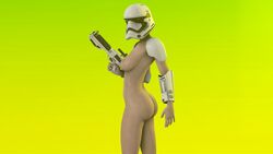 3d blaster f-11d_blaster_rifle faceless_character faceless_female female female_only female_stormtrooper first_order_stormtrooper human lady_trooper naked rosafelix simple_background source_filmmaker star_wars stormtrooper white_skin yellow_background