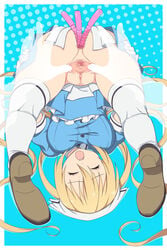 anal_beads anal_object_insertion anus ass blend_s blonde_hair breasts censored closed_eyes dress female fugetsu_taku hair_between_eyes head_scarf hinata_kaho long_hair looking_through_legs mosaic_censoring no_panties object_insertion open_mouth outside_border polka_dot polka_dot_background pov pussy shoes solo_focus spread_pussy teeth thighhighs