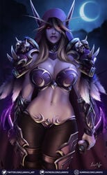 1girls 2019 abs armor belly big_breasts blizzard_entertainment blonde blonde_hair breasts cleavage clothed clothing dagger elf elf_ears elf_female feathers female fit_female full_lips glowing_eyes heroes_of_the_storm hood large_breasts long_ears long_hair looking_at_viewer luminyu makeup mature_female midriff navel open_eyes pointy_ears purple_lipstick red_eyes running_mascara runny_makeup skull slim_waist solo sylvanas_windrunner undead undead_(warcraft) variant_set warcraft wide_hips world_of_warcraft