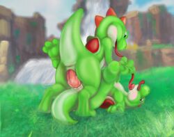 2017 3_toes anal anal_sex animal_genitalia animal_penis anus anvil_position ass detailed_background digital_media_(artwork) dinosaur duo erection feet feral green_scales green_yoshi hi_res hindpaw legs_up licking long_tongue lying male mario_(series) multicolored_scales nintendo nude on_back open_mouth outside paws penetration penis phinja saliva scales scalie sex smile soles super_mario_odyssey toes tongue tongue_out two_tone_scales video_games white_scales yaoi yoshi