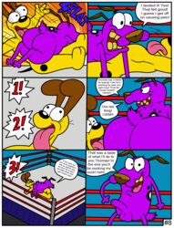 2boys ass balls canid canine cartoon_network comic courage courage_the_cowardly_dog crossover duo english_text garfield_(series) gay male male_only mammal nude odie penis tbfm testicles text wrestling