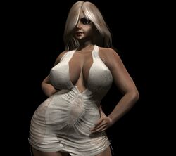 3d big_breasts black_background blonde_hair dress linia_(rivaliant) milf rivaliant shortstack tagme