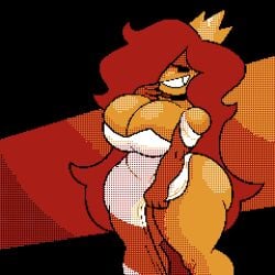 arrogant big_ass big_breasts ceeezahtheperson color_edit crown dithering dress_lift edit gloves huge_ass huge_breasts looking_at_viewer mario_(series) orange_background orange_skin pixel_art princess_peach_sprite_redraw_(meme) princess_toadstool red_background red_hair restricted_palette secretaccount57 self_upload side_slit smile smirking_at_viewer smug super_mario_bros. thick_thighs third-party_edit white_dress wide_hips