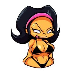 big_breasts big_thighs black_bikini busty busty_female chibi_draws nene_(newgrounds) newgrounds thicc thick_thighs tounge_out traced