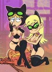 2girls blonde_female blonde_hair breasts breasts_out catwoman_(cosplay) cosplay heyloodsdraws leni_loud long_hair lori_loud short_hair the_loud_house