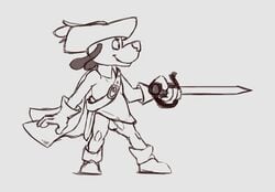 anthro archiblender balls canine dogtanian dogtanian_and_the_three_muskehounds male male_only mammal melee_weapon monochrome penis solo sword weapon