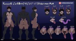 2024 abs animal_genitalia animal_penis anthro ass canid canine canine_genitalia canine_penis canis castbound dobermann domestic_dog english_text genitals hi_res humanoid_genitalia humanoid_penis knot male mammal model_sheet muscular muscular_anthro muscular_male nipples nude pecs penis pinscher russell_(castbound) sheath solo text tongue unusual_anatomy unusual_genitalia unusual_penis unusual_tongue url