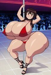 ai_generated gigantic_ass huge_breasts kono_subarashii_sekai_ni_shukufuku_wo! konosuba megumin micro_bikini smug_smile stripclub stripper_pole