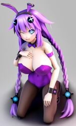 1girls big_breasts blue_eyes braid breasts bunny bunny_ears bunnysuit busty cleavage covered_ears girl legs long_hair neptune_(neptunia) neptunia_(series) playboy purple purple_heart_(neptunia) rabbit smile solo thighs viewer_pov