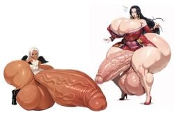 2futas 2girls ai_generated big_ass big_balls big_breasts big_penis boa_hancock cock_shock futanari hyper_ass hyper_balls hyper_breasts hyper_penis one_piece s-snake_(one_piece) shortstack size_difference small_but_hung smug