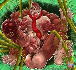 abs animal_genitalia animal_penis anthro ball_tuft balls big_balls big_muscles big_nipples big_penis body_hair donkey_kong_(series) ear_piercing english_text equine_genitalia equine_penis eyebrow_piercing facial_piercing feet foot_fetish furry genitals haplorhine hi_res huge_balls huge_cock huge_muscles huge_nipples hyper hyper_balls hyper_genitalia hyper_muscles hyper_penis male male/male mammal monkey monkey_boy monkey_feet muscular muscular_anthro muscular_male nintendo nipple_prolapse nipples pecs penis piercing prehensile_feet primate prolapse saberkenji text tongue tongue_out tuft vein veiny_penis