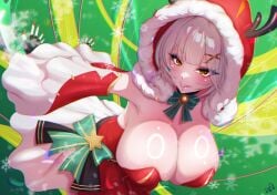 absurdres antlers black_choker black_hair blush breasts choker christmas cleavage closed_mouth clothing_request detached_sleeves fake_antlers female fingerless_gloves fur_hood gloves hair_ornament highres horns large_breasts looking_at_viewer momoyama_tits red_hood red_nails reindeer_antlers santa_costume short_hair smile solo twitch twitter virtual_youtuber vshojo x_hair_ornament yellow_eyes youtube zentreya zentreya_(cyborg)